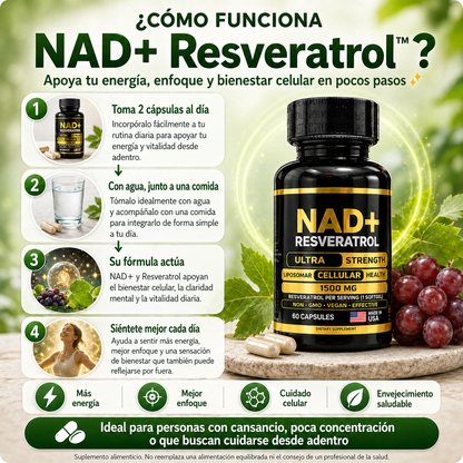 NAD+ Resveratrol™ | Fórmula Anti-Edad  (60 Cápsulas)💊