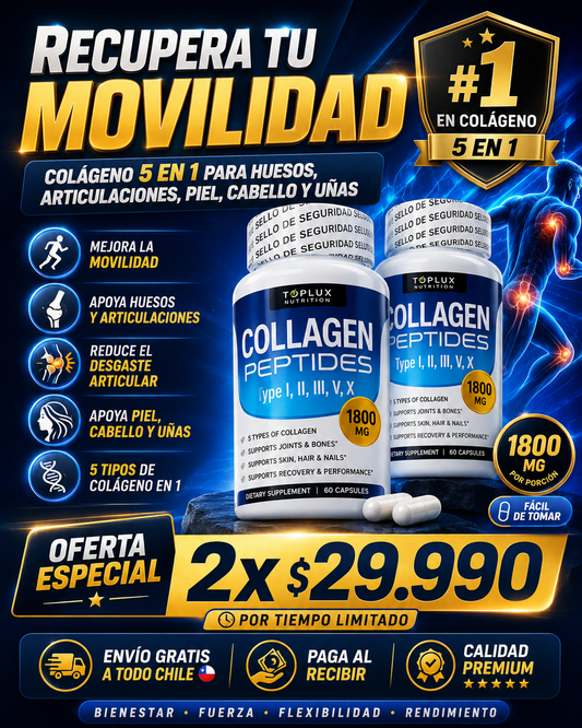 Colágeno Complex 5 en 1 💎 60 Cápsulas | Piel Firme, Articulaciones Fuertes y Cabello Saludable
