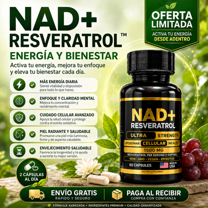 NAD+ Resveratrol™ | Fórmula Anti-Edad  (60 Cápsulas)💊