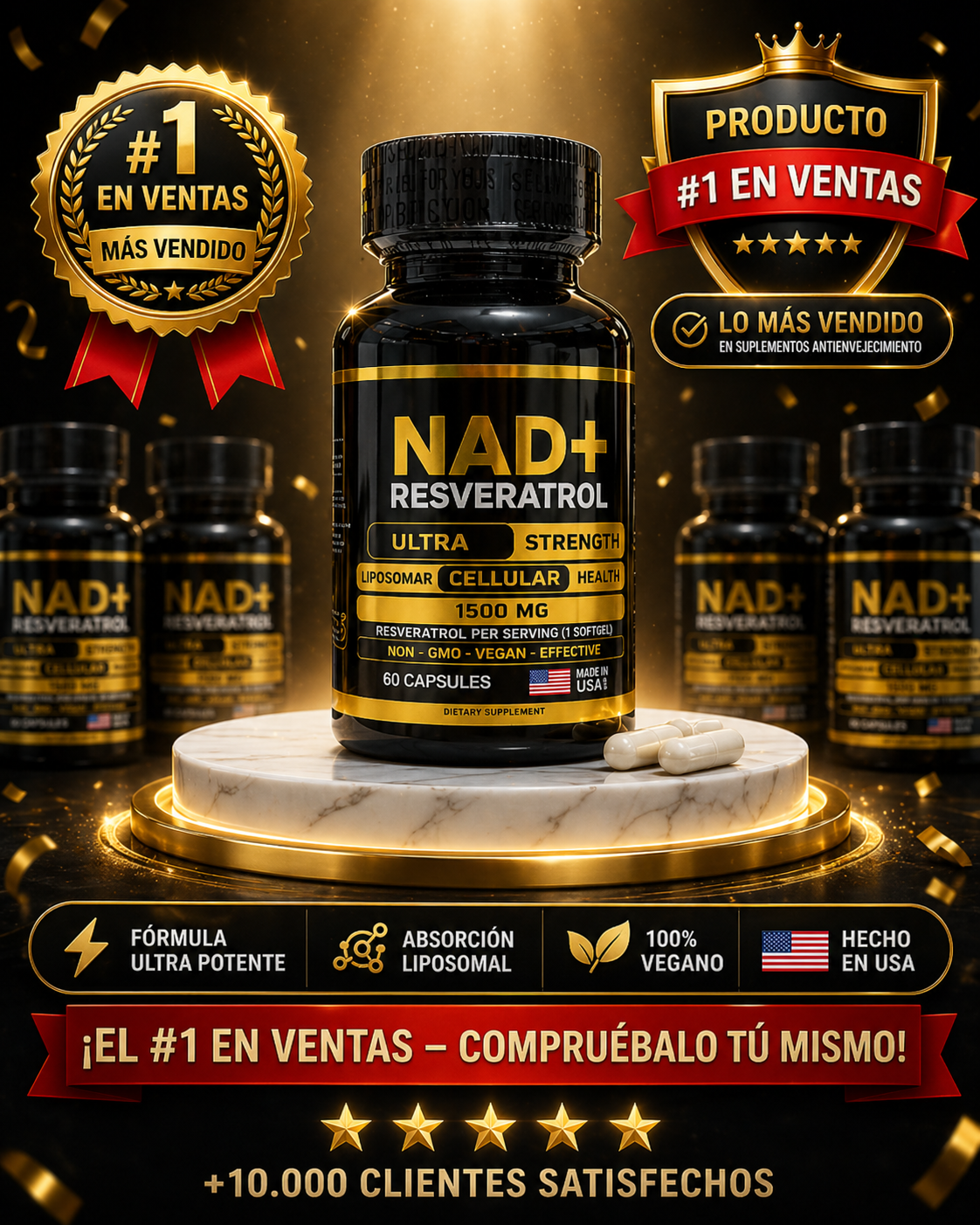 NAD+ Resveratrol™ | Fórmula Anti-Edad  (60 Cápsulas)💊