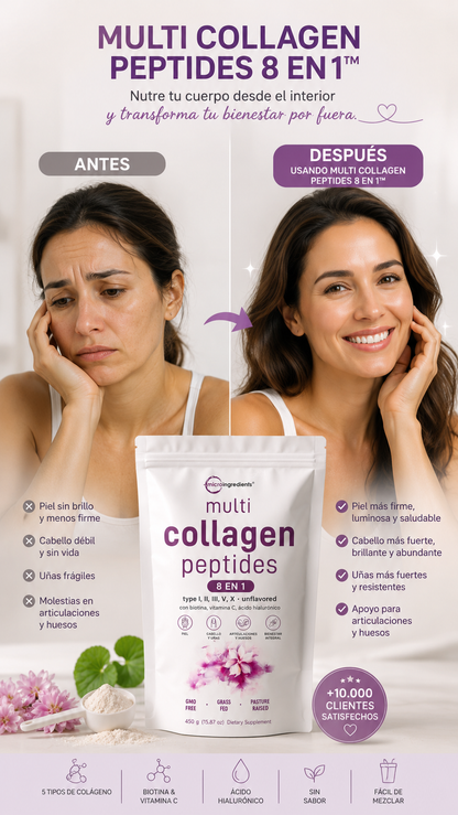 MULTI COLLAGEN PEPTIDES 8 EN 1™ - La fórmula que tu piel, cabello y articulaciones necesitan